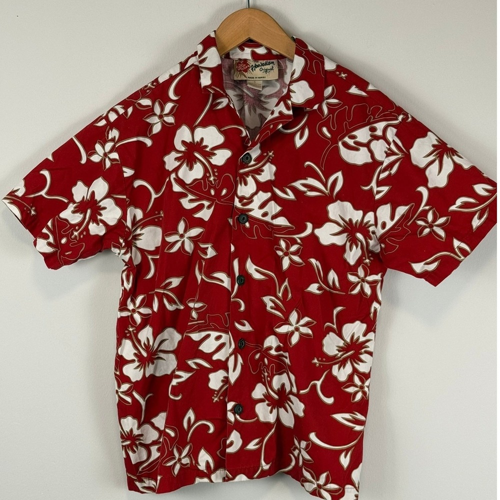 Kids Hilo Hattie Hawaiian Original Red Hibiscus Floral Cotton Button Down Shirt